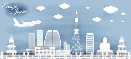 City view of japan with paper cut style vector