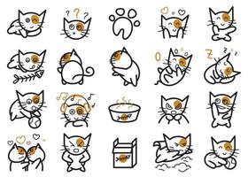 Cute and funny cats doodle vector set. Cartoon cat or kitten characters design collection with flat colors in different poses. Set of purebred pet animals isolated on white background.