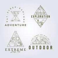 line bundle of mountain camping adventure outdoor vector logo set illustration design badge