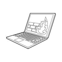 Firewall on the laptop monitor icon, outline style vector