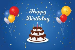 feliz cumpleaños con pastel y globos vector