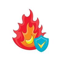 fuego y escudo azul cielo con icono de garrapata vector