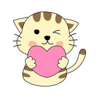 Clipart of cartoon version of cat holding heart vector