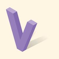 V letter in isometric 3d style with shadow vector