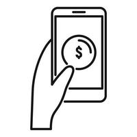 Smartphone digital wallet icon, outline style vector