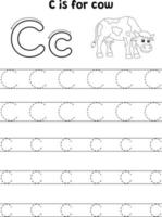 Cow Animal Tracing Letter ABC Coloring Page C vector