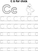 Chick Animal Tracing Letter ABC Coloring Page C vector