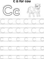 Cow Animal Tracing Letter ABC Coloring Page C vector