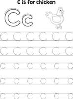 Chicken Animal Tracing Letter ABC Coloring Page C vector