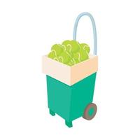 Basket for keep tennis balls icon, cartoon style vector