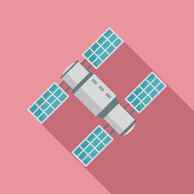 Space station with solar panel icon, flat style