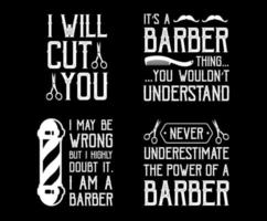 Set of Vintage barbershop Quotes, labels, badges, logos. Layered. Text is on separate layer. Isolated on black background vector