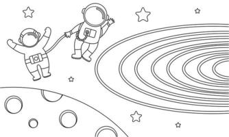 Cute astronaut on space coloring book illustration vector