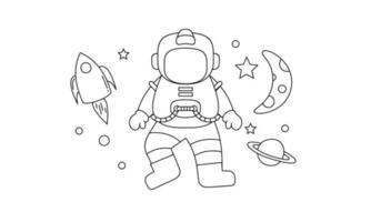 Cute astronaut on space coloring book illustration vector