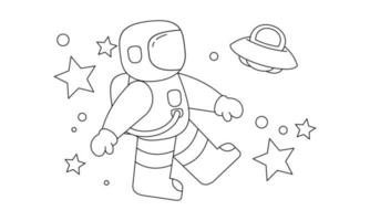 Cute astronaut on space coloring book illustration vector