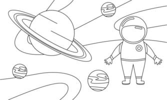 Cute astronaut on space coloring book illustration vector