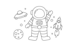 Cute astronaut on space coloring book illustration vector