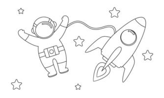 Cute astronaut on space coloring book illustration vector