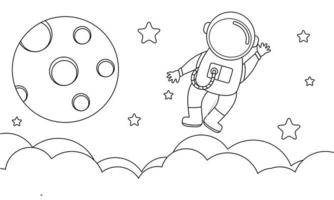 Cute astronaut on space coloring book illustration vector