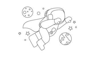 Cute astronaut on space coloring book illustration vector