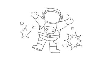 Cute astronaut on space coloring book illustration vector