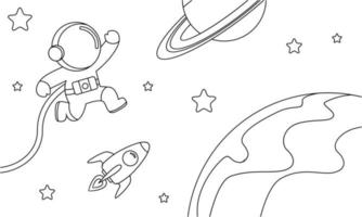 Cute astronaut on space coloring book illustration vector