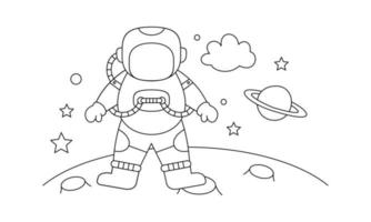 Cute astronaut on space coloring book illustration vector