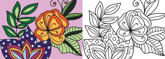 Doodle henna design floral coloring book page vector illustration