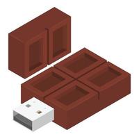 Choco usb flash icon, isometric style vector