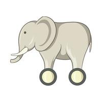 elefante de juguete sobre ruedas, icono de estilo de dibujos animados vector