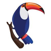 Toucan on tree icon, cartoon style vector