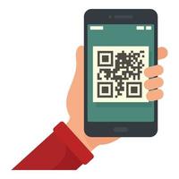 código qr del teléfono inteligente en el icono de la mano, estilo plano vector