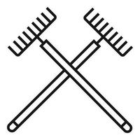 Crossed garden rake icon, outline style vector