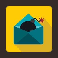 Envelope with bomb icon, flat style vector