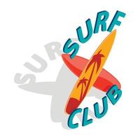 Surf club icon, isometric 3d style vector