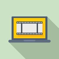 Video edit laptop icon, flat style vector