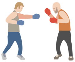 dos boxeadores masculinos peleando entre sí. boxeadores en las esquinas izquierda y derecha ilustración de estilo plano. png con fondo transparente.