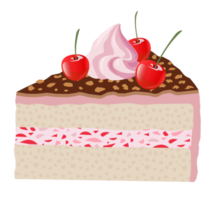 Schokoladenkuchen mit Sahne und Beeren. Stück Kuchen Abbildung. png mit transparentem Hintergrund