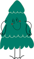verde del árbol de navidad con emociones faciales, manos y piernas. dibujado a mano de moda para niños. lindos personajes divertidos. png