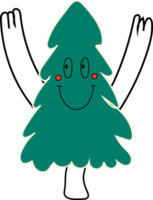 verde del árbol de navidad con emociones faciales, manos y piernas. dibujado a mano de moda para niños. lindos personajes divertidos. png