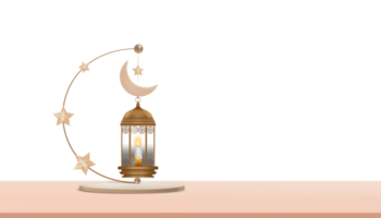 Islamitisch podium met traditioneel 3d lantaarn met halve maan maan ster hangen, illustratie backdrop van religie van moslim symbolisch, eid ul fitr, ramadan kareem, eid al adha,eid mubarak png