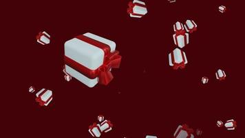 Animation 3D de coffrets cadeaux. fond festif. video