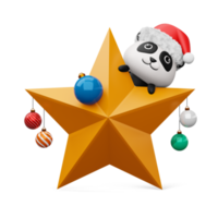 panda bonito com chapéu de natal, feliz natal, renderização em 3d png