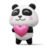 panda fofo com coração, animal fofo, renderização em 3d png
