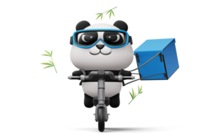 lindo scooter de equitación panda, entrega de panda, renderizado 3d png