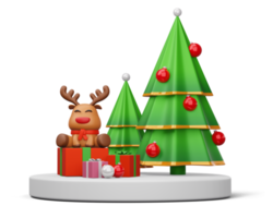 Merry christmas, Christmas tree with reindeer, 3d rendering