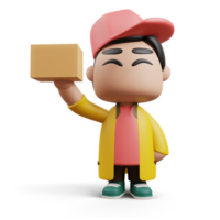 Delivery man holding a box, 3d rendering png