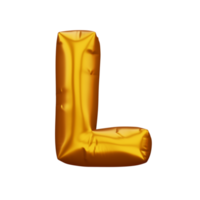 Gold alphabet balloon, metallic text float, 3d rendering png