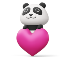 panda fofo com coração, animal fofo, renderização em 3d png