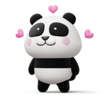 Cute panda with heart, cute animal, 3d rendering png